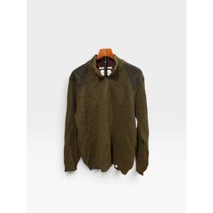 Peregrine Men 100% Wool Quarter Zip Sweater Olive Green England Made Fisherman L